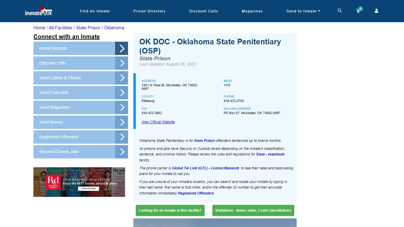 OK DOC - Oklahoma State Penitentiary (OSP) - InmateAid